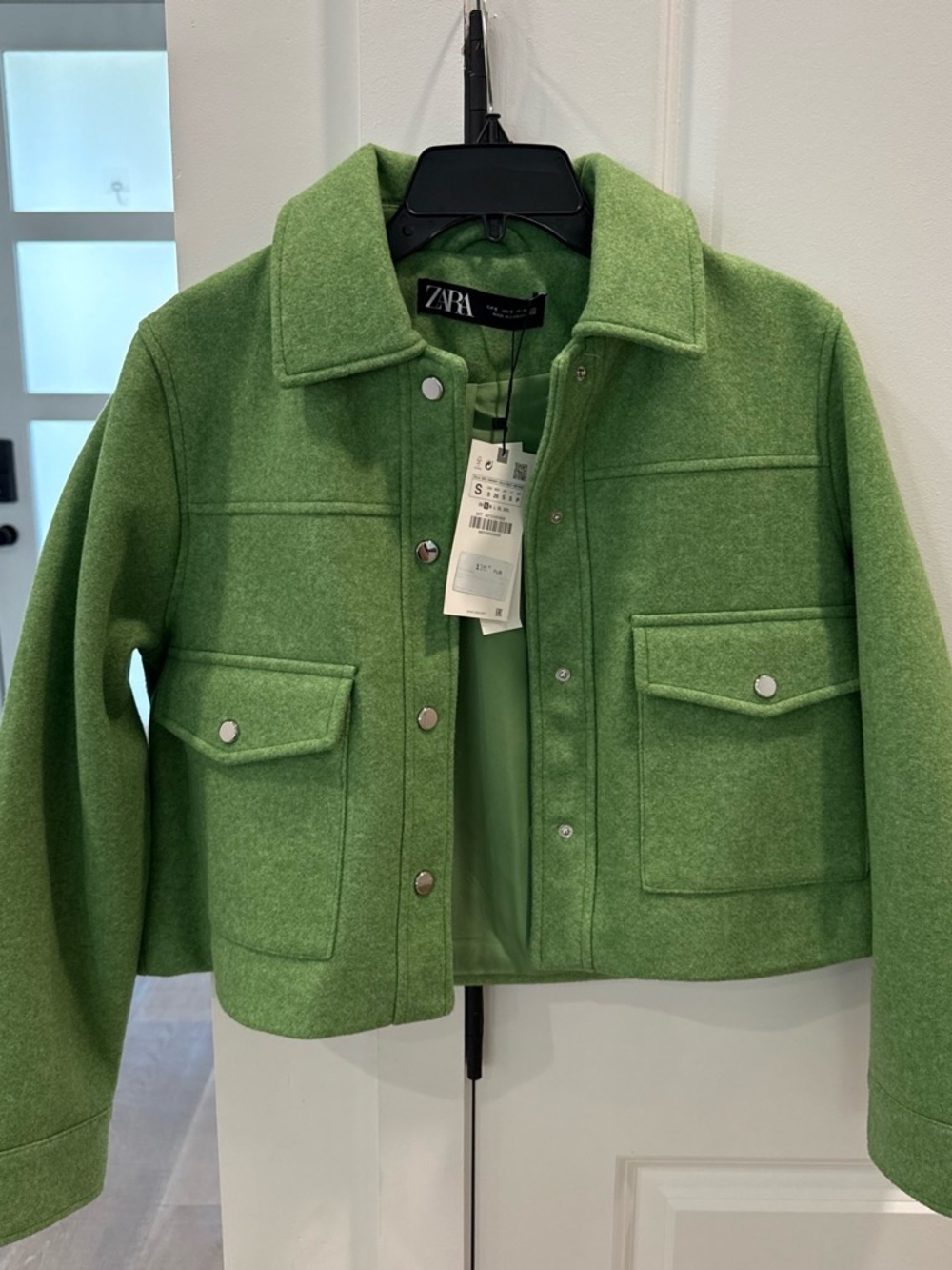 ZARA Bright Green Wool-Blend Utility Jacket